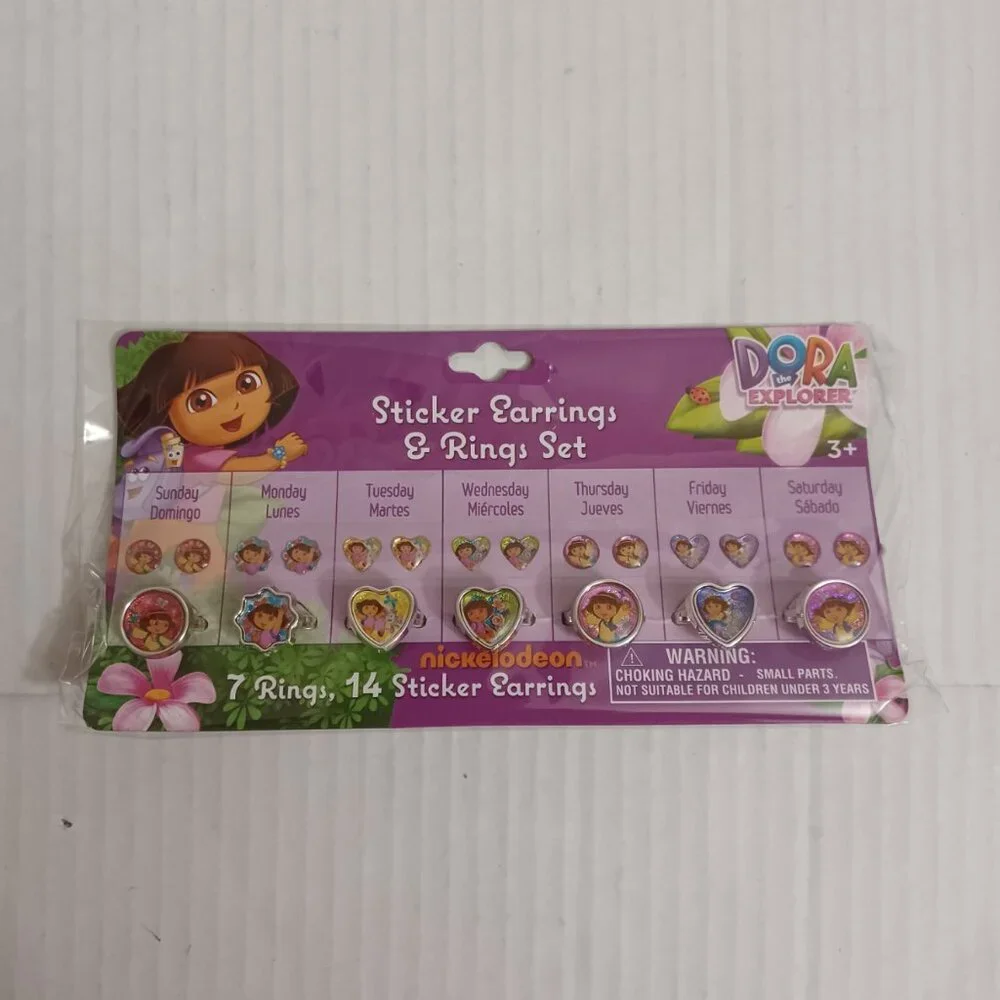 NICKELODEON DORA THE EXPLORER STICKER EARRINGS & RING SET GIRLS AGE 3+